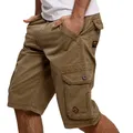 Mens Cargo Shorts Casual Shorts Fashion Pockets Solid Color Army Green Male Loose Work Shorts Plus