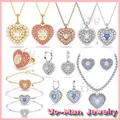 2024 Hyperbola Jewelry Set Charm Crystal Pearl Heart Pink Women's Necklace Earrings Bracelet