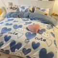 Rabbit Bedding Set Cute Blue Sweetheart Soft Flat Sheet Set Duvet Cover With Pillowcase Single