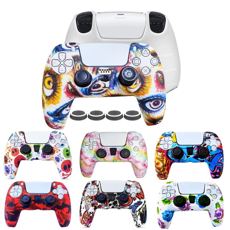 PS5 Controller Case Silicone Rubber Protective Case Cover For Playstation 5 Accessories with Non-slip Cover Thumb Grip Caps