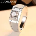 Luomansi 100%-S925 Sterling Silver Men's Real 1CT6.5MM 2 CT 8MM Moissanite Diamond Ring with