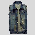 Giacca di jeans strappata gilet di jeans da uomo gilet di jeans Hip Hop gilet da uomo giacca senza