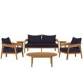 Brisbane 6-Piece Teak Wood Outdoor Patio Set - East End Imports EEI-5833-NAT-NAV