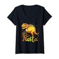 Damen Let's Fiesta Funny Cinco De Mayo Dinosaur T-rex Kids Boys T-Shirt mit V-Ausschnitt