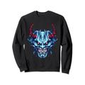 Gruseliger japanischer Anime-Krieger von Yokai Oni Blue Mask Sweatshirt