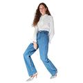 Trendyol Damen hoher Taille, weites Bein, Jeans Hose, dunkelblau, 62