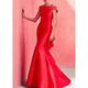 Mermaid Beautiful Back Red Green Dress Formal Evening Dress Off Shoulder Short Sleeve Floor Length Satin with Ruffles Draping 2024