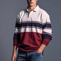 Striped Men's Casual 3D Print Golf Polo Outdoor Casual Daily Streetwear Terry Long Sleeve Zip Polo Shirts Wine Red Fall Winter S M L Micro-elastic Lapel Polo