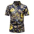 Men's Casual Shirt Summer Shirt Beach Shirt Summer Hawaiian Shirt Floral Shirt Black Red Green Deep Blue Dark Blue Short Sleeves Floral Print Standing Collar Hawaiian Holiday Button-Down Clothing