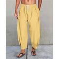 Men's Linen Pants Trousers Summer Pants Beach Pants Harem Pants Pocket Drawstring Elastic Waist Plain Comfort Breathable Daily Holiday Vacation Hawaiian Boho Black White