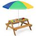 Kids Picnic Table 3 in 1 Sand & Water Table w/Height Adjustable Umbrella Removable Tabletop Children Outdoor Toy Playset w/2 Play Boxes Wooden Convertible Activity Play Table (Colorful)