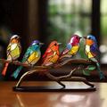 Stained Glass Birds On Branch Desktop Ornaments Double Sided Multicolor Hummingbird Craft Statue Ornaments Multi Style Birds Gift for Housewarming Birthday