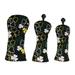 3PCS Golf Head Cover for Fairway Woods Driver Hybrids PU Waterproof Golf Club Headcover with Four Leaf Clover Pattern Black