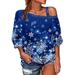 EHQJNJ Women s Summer Tops Women Fashion Loose Long Sleeve Snowflake Print Christmas Cold Shoulder Sling T Shirt Top Women Tops Trendy Compression Tops for Women