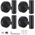 Wall Towel Hooks 4 Pack Black Towel Hooks Matte Black Bathroom Hooks Black Towel Hooks for Bathrooms Brushed Nickel Robe Hook for Cabinet Closet Door