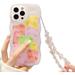 for iPhone 14 Pro Max Case with Charm Chain Bear Cute Phone Case Matte TPU Protective Phone Case with Flower Pearl Wrist Bracelet Shockproof for iPhone 14 Pro Max Case 6.7