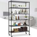 LLBIULife Shelves 6 Tier Wire Shelving Unit with Wheels Heavy Duty Metal Garage Rack Adjustable Steel Wire Utility Rack with Casters NSF-Certified (48 x 18 x 82 inches Black)