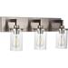 3-Light Bathroom Contemporary Vanity Lighting Fixture Over Mirror in Brushed Nickel Finish Modern Wall Mount Light Sconces with Clear Cylinder Glass