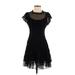 American Rag Cie Cocktail Dress - A-Line High Neck Short sleeves: Black Solid Dresses - Women's Size Small