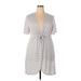 Maurices Casual Dress - Mini Plunge Short sleeves: White Stripes Dresses - Women's Size 2X-Large