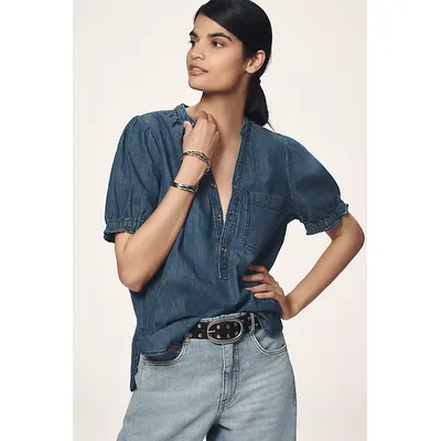 Pilcro Short-Sleeve Chambray Henley Shirt