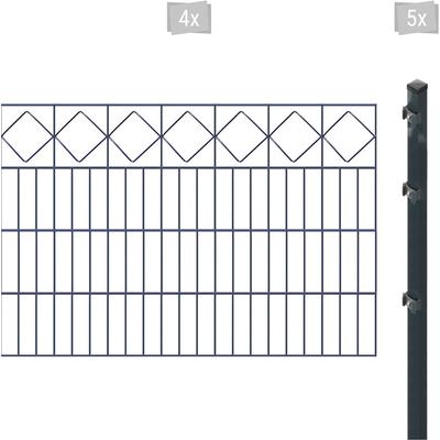 Doppelstabmattenzaun ARVOTEC "ESSENTIAL 80 zum Einbetonieren "Karo" mit Zierleiste", grau (anthrazit), H:80cm, Stahl, Kunststoff, Zaunelemente, Zaunhöhe 80 cm, Zaunlänge 2 - 60 m