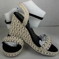 Torrid Shoes | 15036488 Torrid 9ww Natural Jute Chevron Wedge Sandals | Color: Black/Cream | Size: 9