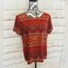 J. Crew Tops | J.Crew Women’s Red Paisley Print Short Sleeve Crew Neck Keyhole Chiffon Blouse M | Color: Orange/Red | Size: M