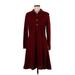 Lands' End Casual Dress - A-Line Collared 3/4 sleeves: Burgundy Print Dresses - Women's Size Medium