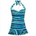 Disney Swim | Disney Women's Minie Mouse Blue Striped Halter One Piece Skirted Swimsuit Small | Color: Blue/White | Size: Small