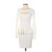 Bebe Cocktail Dress Scoop Neck Long sleeves: Ivory Print Dresses - Women's Size 2X-Small