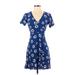 Gap Casual Dress - Mini V Neck Short sleeves: Blue Floral Dresses - Women's Size 2