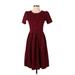 Lularoe Cocktail Dress - A-Line Crew Neck Short sleeves: Burgundy Dresses - Women's Size Small