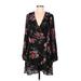 Le Lis Casual Dress - Wrap Plunge Long sleeves: Black Floral Dresses - Women's Size Medium