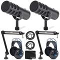 Samson Q9U XLR/USB Dynamic Broadcast Microphone x2 + Professional Studio Reference Headphones x2+ Mic Boom Arm x2 + Mic Cable x2 + Cloth - Top Value Bundle