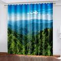 Blackout Curtains For Bedroom 2 Panels, 3D Blue Sky Green Woods Pattern Thermal Curtains For Living Room Eyelet, Modern Super Soft Microfiber Drapes For Home Decoration 200X164Cm