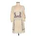 Free People Casual Dress - Mini Scoop Neck 3/4 sleeves: Ivory Aztec or Tribal Print Dresses - Women's Size Medium