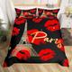 Golden Tower Duvet Cover King Red Lips King Size Duvet Cover Sets 3D Printed Microfiber Bedding Soft Quilt Cover 230x220 cm with 2 Pillowcases 50x75 cm