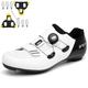 NGARY Cycling Shoes Mens Womens Road Bikes Shoes Compatible with Look SPD SPD-SL Delta Cleats Peloton Shoes, Unisex Bicycle Shoes Indoor/Outdoor,White,11 UK