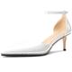 HDEUOLM Womens Mid Kitten Heel Pointed Toe Beaded Pumps Court Shoe Ankle Strap Two-Piece Prom Dress Patent Leather Summer 6 CM Heels White 9.5 UK