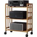 2 3 4 Tier Bamboo Corner Shelf, Audio Rack Media Stereo Cabinet, Printer Stand Table, Rolling Cart with Lock Wheels &Adjustable Shelves for Home Office Use ( Color : Natural wood , Size : 3 Tier )