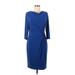 Lauren by Ralph Lauren Casual Dress - Sheath Cowl Neck 3/4 sleeves: Blue Solid Dresses - Women's Size 6