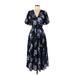 French Connection Casual Dress - Midi V Neck Short sleeves: Blue Floral Dresses - Women's Size 2