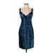 BCBGMAXAZRIA Cocktail Dress - Party V-Neck Sleeveless: Blue Solid Dresses - Women's Size 4