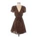 Madewell Casual Dress - Wrap: Brown Leopard Print Dresses - Women's Size 2X-Small