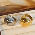 Waterproof 18K Gold Plated Stainless Steel Dome Texture Statement Ring for Women Charm Simple Chunky