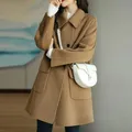 Womens Winter Overcoat Middle-Long Lapel Collar Woolen Coat Outerwear Warm Lady Overcoats Button