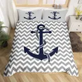 Nautical Bedding Set Ocean Anchor Decor Duvet Cover Sailor Pirate Captain Sea Adventure Bedspread