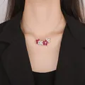 Ruby Water Droplet High Carbon Diamond Red Flower Pendant Necklace Women Jewelry Dance Party Dress