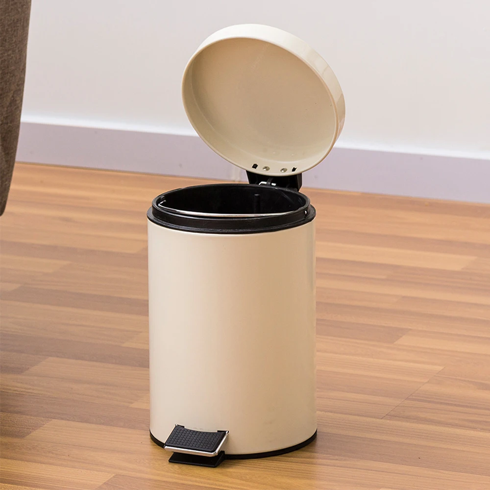 3L Staubbehälter aus weißem und silbernem Edelstahl und wasserdichter Mülleimer aus Metall für Küche und Haushalt, Fußpedal-Mülleimer